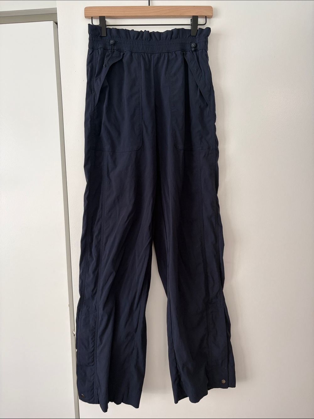 Athleta Navy Wide-Leg Track Pants with Paperbag Waist, Tall